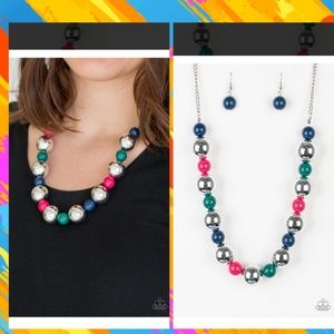 Multicolored beaded necklace and earring set